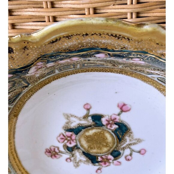 Vintage 40's Nippon Porcelain Bowl Gold Beading Pink Flowers 10" - Picture 11 of 16